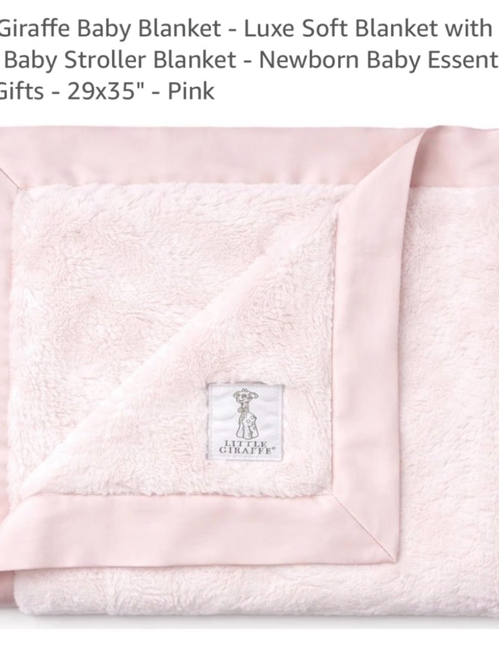 Little Giraffe Plush Baby Blanket in Soft Pink with Satin Trim
